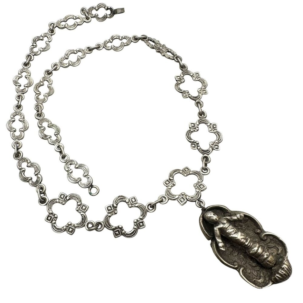 Antique Italy Gothic Necklace Chain Cherubs 800 Silver Peruzzi Vintage - Picture 3 of 4